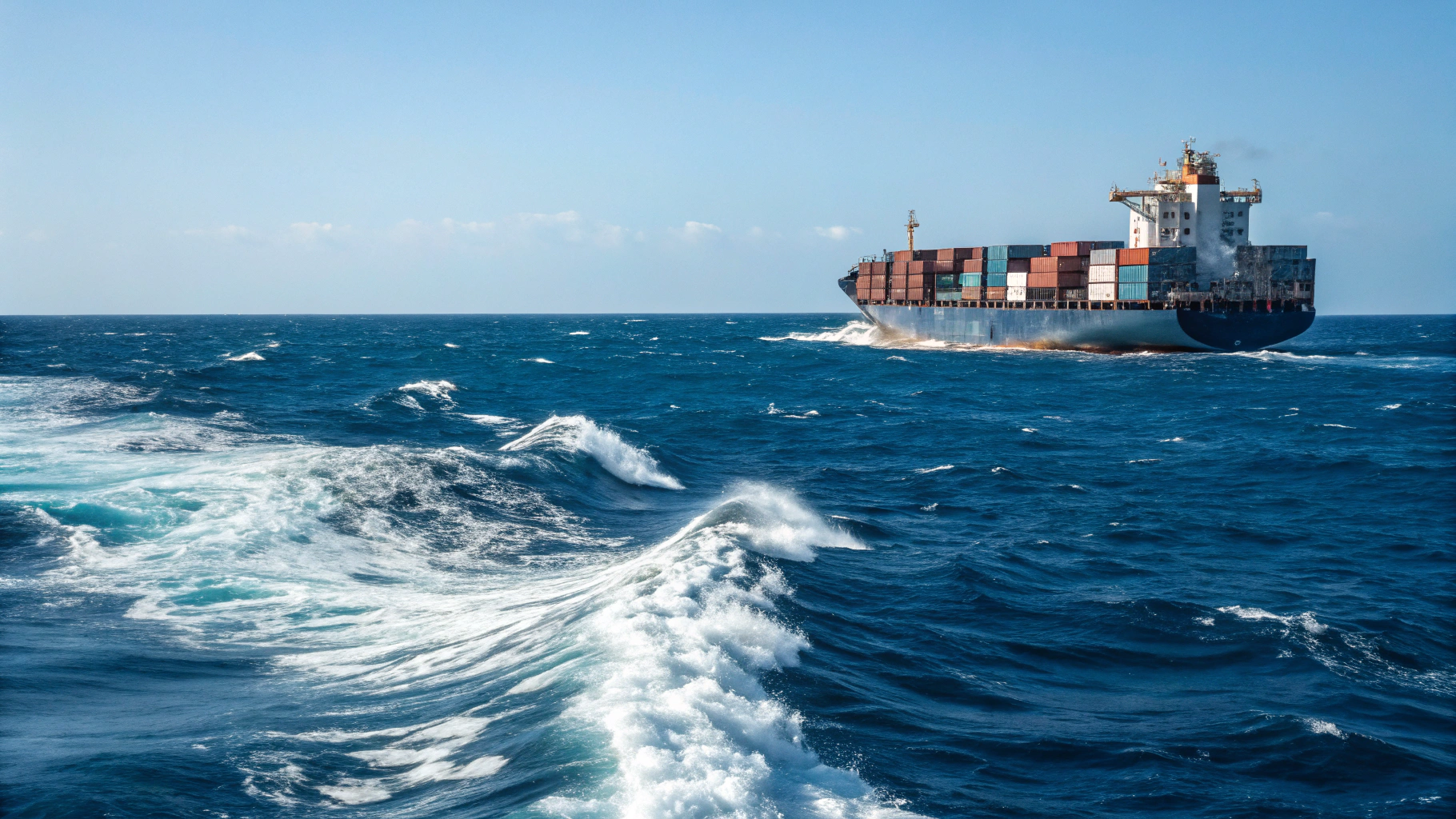 International container cargo ship traversing deep sea